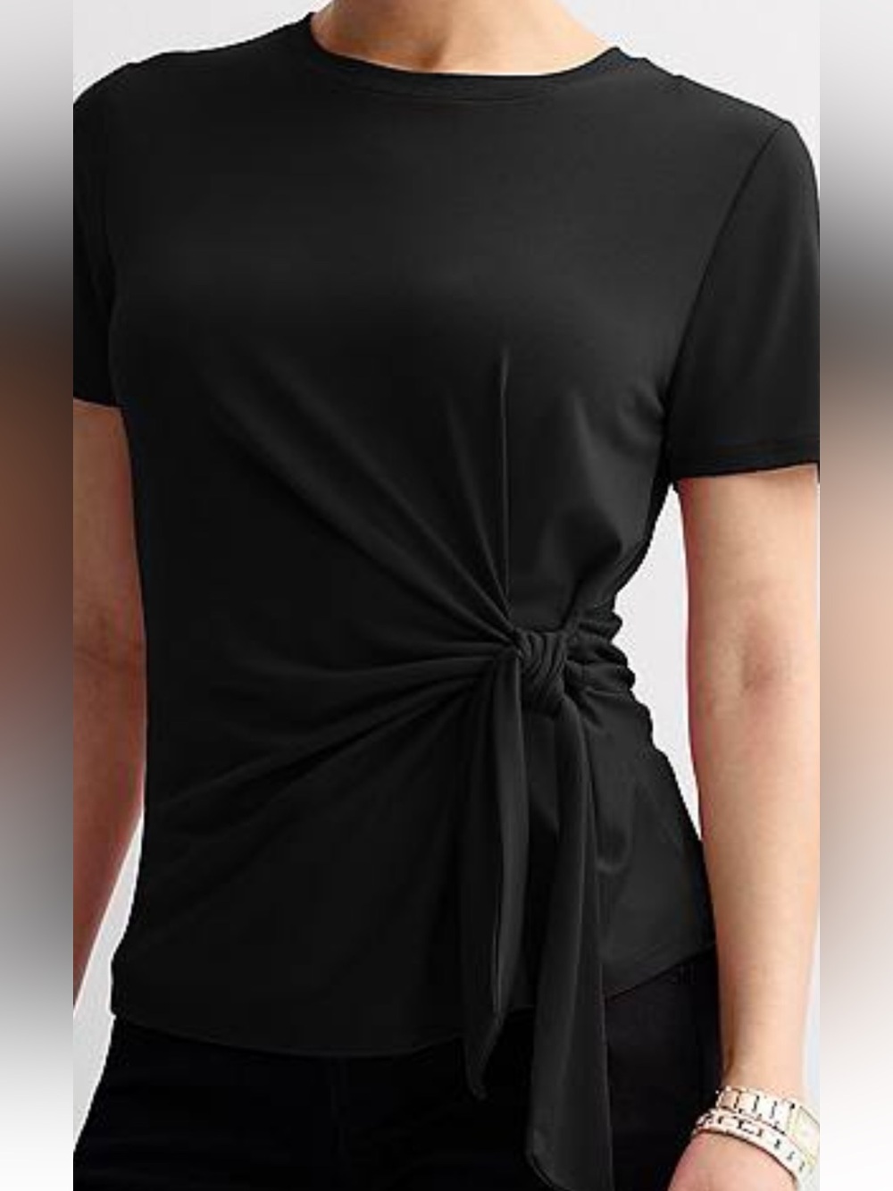 Nine West Short Sleeve Blouse Side Cinched / Tied Size Large Waist Defining
